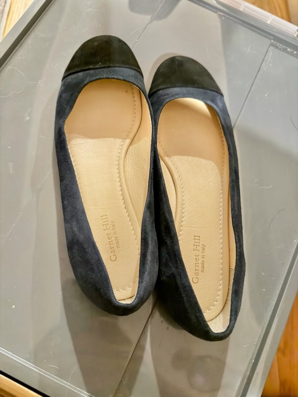 Garnet Hill Flats‎ Size 8.5 Navy Suede Cap Toe Ballet Shoes Made in Italy